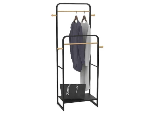 Dubbele Kledingrek Selin - L65 Cm - Zwart Metaal En Beukenhout