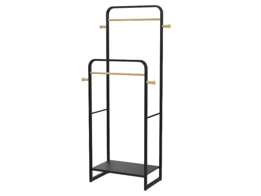 Dubbele Kledingrek Selin - L65 Cm - Zwart Metaal En Beukenhout