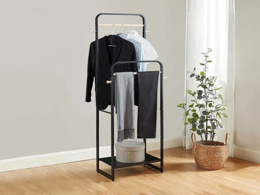 Dubbele Kledingrek Selin - L65 Cm - Zwart Metaal En Beukenhout