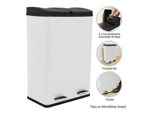 Dubbele Pedaalemmer 60 L - Wit