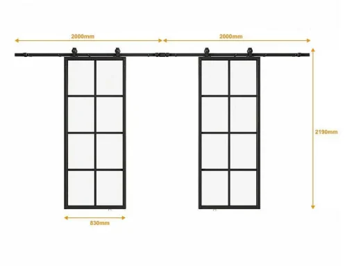Dubbele Schuifdeur H205 X B83 Cm - Aluminium En Mat Gehard Glas - Wilden