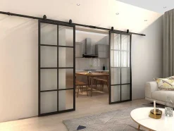 Dubbele Schuifdeur H205 X B83 Cm - Aluminium En Mat Gehard Glas - Wilden
