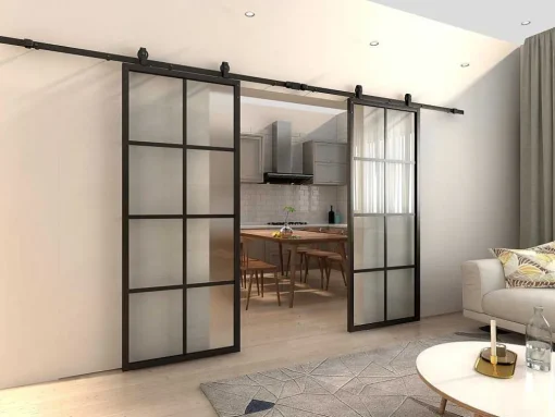 Dubbele Schuifdeur H205 X B83 Cm - Aluminium En Mat Gehard Glas - Wilden