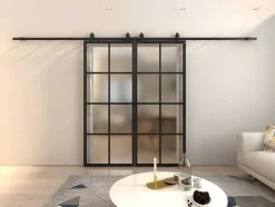 Dubbele Schuifdeur H205 X B83 Cm - Aluminium En Mat Gehard Glas - Wilden