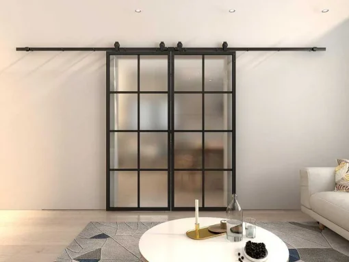 Dubbele Schuifdeur H205 X B83 Cm - Aluminium En Mat Gehard Glas - Wilden