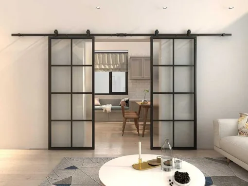 Dubbele Schuifdeur H205 X B83 Cm - Aluminium En Mat Gehard Glas - Wilden