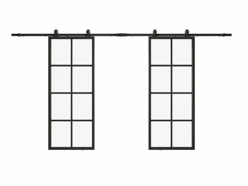 Dubbele Schuifdeur H205 X B83 Cm - Aluminium En Mat Gehard Glas - Wilden