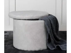 Dunken Poef, Hocker Met Opbergruimte O51Cm Teddystof Bruin.