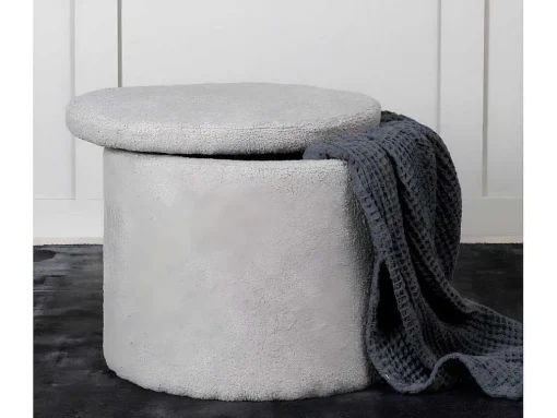 Dunken Poef, Hocker Met Opbergruimte O51Cm Teddystof Bruin.