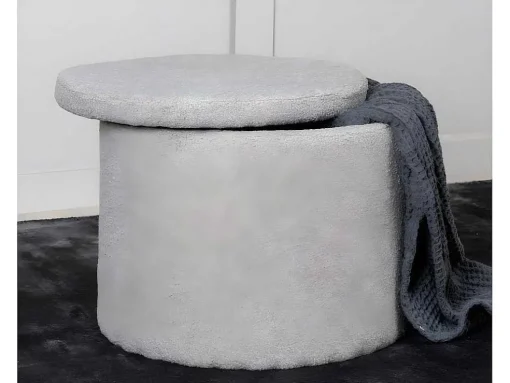 Dunken Poef, Hocker Met Opbergruimte O51Cm Teddystof Bruin.