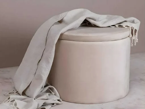 Dunken Poef, Hocker Met Opbergruimte O51Cm Velours Beige.