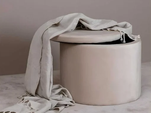 Dunken Poef, Hocker Met Opbergruimte O51Cm Velours Beige.