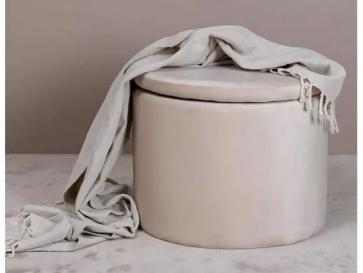 Dunken Poef, Hocker Met Opbergruimte O51Cm Velours Beige.