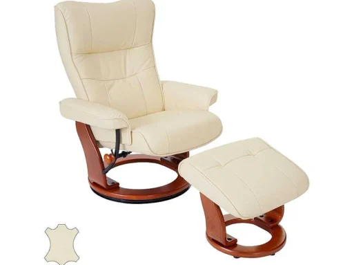 Edmonton Fauteuil Met Kruk, Creme, Honingkleurig