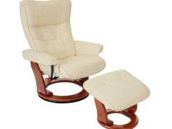 Edmonton Fauteuil Met Kruk, Creme, Honingkleurig