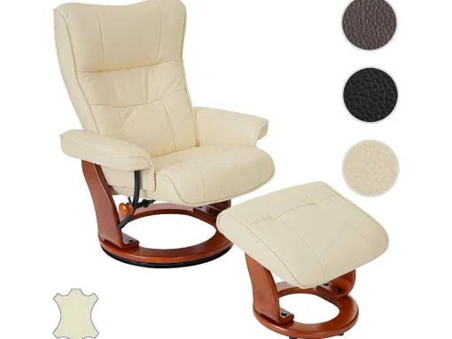 Edmonton Fauteuil Met Kruk, Creme, Honingkleurig