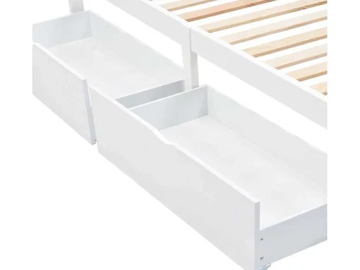 Eenpersoonsbed 90X200Cm In Massief Hout Met 2 Laden - Wit