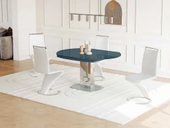 Eettafel Talicia Uitschuifbaar Van Gehard Glas En Metaal - 6 Tot 8 Personen - Grijs