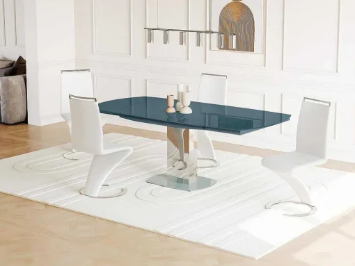 Eettafel Talicia Uitschuifbaar Van Gehard Glas En Metaal - 6 Tot 8 Personen - Grijs