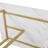 Eettafel 140X80 Cm - Metalen Structuur - Marmerpatroon Fineer - Wit & Goud