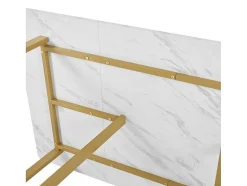 Eettafel 140X80 Cm - Metalen Structuur - Marmerpatroon Fineer - Wit & Goud