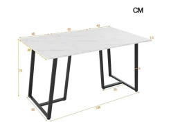 Eettafel 140X80 Cm - Metalen Structuur - Marmerpatroon Fineer - Wit & Zwart