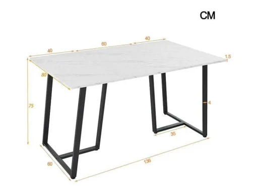 Eettafel 140X80 Cm - Metalen Structuur - Marmerpatroon Fineer - Wit & Zwart