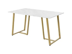 Eettafel 140X80 Cm - Metalen Structuur - Marmerpatroon Fineer - Wit & Goud