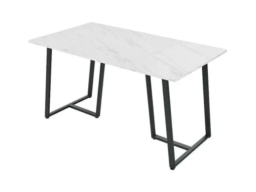 Eettafel 140X80 Cm - Metalen Structuur - Marmerpatroon Fineer - Wit & Zwart