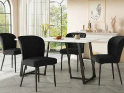 Eettafel 140X80 Cm - Metalen Structuur - Marmerpatroon Fineer - Wit & Zwart