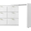 Eigentijdse Scandinavische Draaibare Kaptafel Met 6 Lades - Versierd Met Bloemmotief - Wit