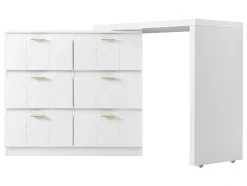 Eigentijdse Scandinavische Draaibare Kaptafel Met 6 Lades - Versierd Met Bloemmotief - Wit