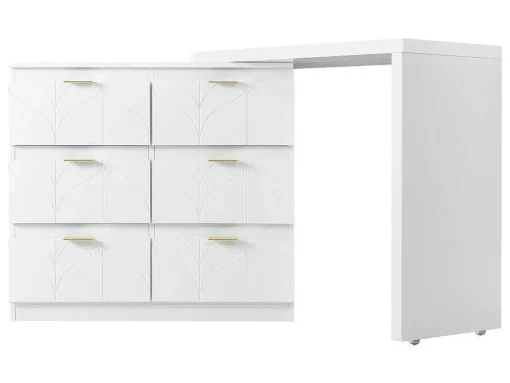 Eigentijdse Scandinavische Draaibare Kaptafel Met 6 Lades - Versierd Met Bloemmotief - Wit