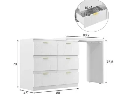 Eigentijdse Scandinavische Draaibare Kaptafel Met 6 Lades - Versierd Met Bloemmotief - Wit