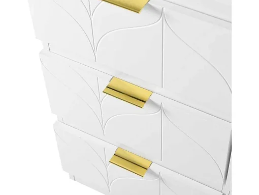 Eigentijdse Scandinavische Draaibare Kaptafel Met 6 Lades - Versierd Met Bloemmotief - Wit