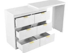 Eigentijdse Scandinavische Draaibare Kaptafel Met 6 Lades - Versierd Met Bloemmotief - Wit