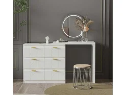 Eigentijdse Scandinavische Draaibare Kaptafel Met 6 Lades - Versierd Met Bloemmotief - Wit