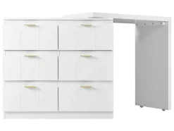 Eigentijdse Scandinavische Draaibare Kaptafel Met 6 Lades - Versierd Met Bloemmotief - Wit