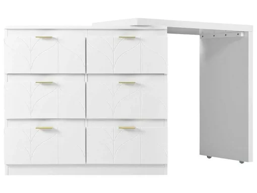 Eigentijdse Scandinavische Draaibare Kaptafel Met 6 Lades - Versierd Met Bloemmotief - Wit