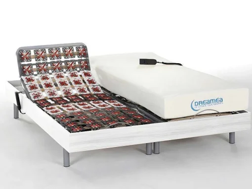 Elektisch Relaxbed Met Contactplaatjes En Matras Met Vormgeheugen Hesiode Iii Van Dreamea - Okin-Motors - Wit - 2 X 70 X 190 Cm