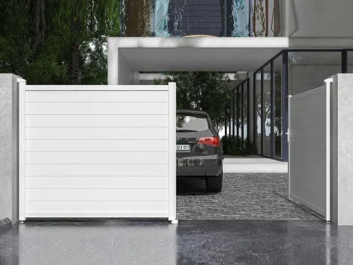 Elektrische Draaipoort Van Aluminium L397 X H181 Cm Wit - Nazario
