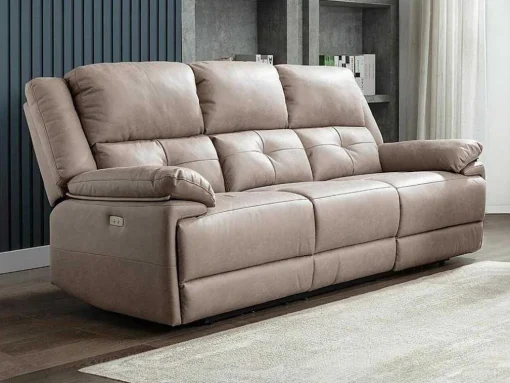 Elektrische Driezits Relaxbank Van Stof - Taupe - Dolene