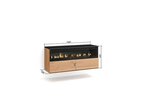 Elektrische Haard Led , 102X45X35Cm, 1 Opening, 1 Deur, Elektrische Haard, Hangend, Eiken/Zwart