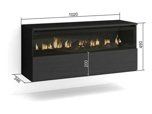 Elektrische Haard Led , 102X45X35Cm, 1 Opening, 1 Deur, Elektrische Haard, Hangend, Zwart