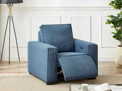 Elektrische Relaxfauteuil Met Bekleding In Blauw Ribfluweel Amelio
