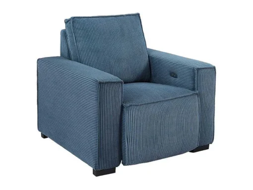 Elektrische Relaxfauteuil Met Bekleding In Blauw Ribfluweel Amelio