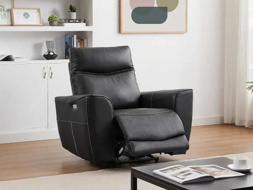 Elektrische Relax-Fauteuil Van Zwart Vaarsleer Damon