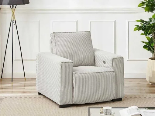 Elektrische Relaxfauteuil Van Lichtgrijs Ribfluweel Amelio