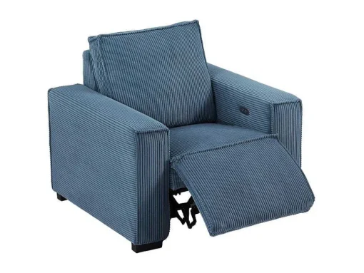 Elektrische Relaxfauteuil Met Bekleding In Blauw Ribfluweel Amelio