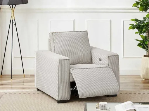 Elektrische Relaxfauteuil Van Lichtgrijs Ribfluweel Amelio